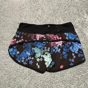 Lululemon Speed Shorts Womens 2 Black Floral blue pink Running